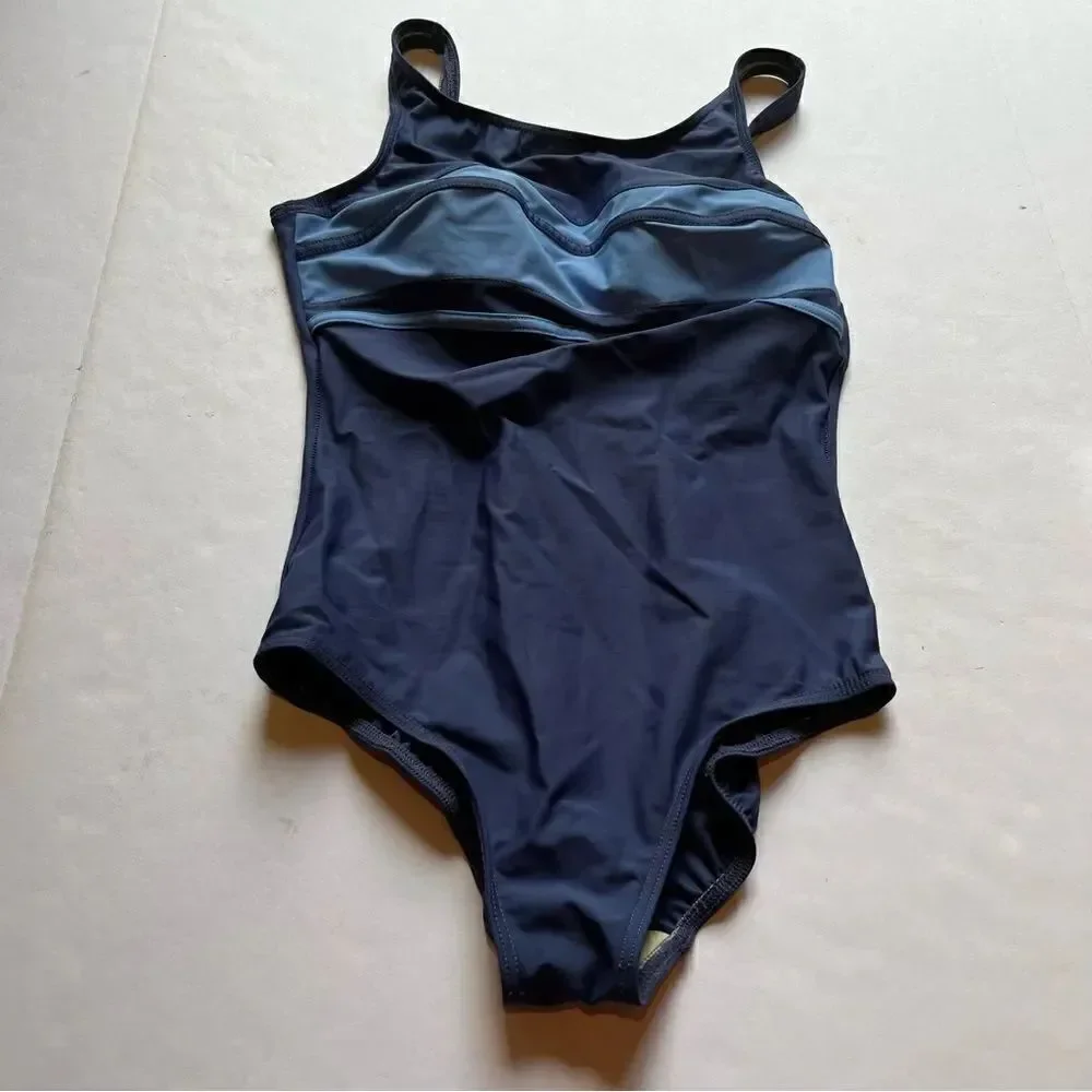 Lands' End Women's One Piece Tank Swim Suit Blue/Light Blue Size 10